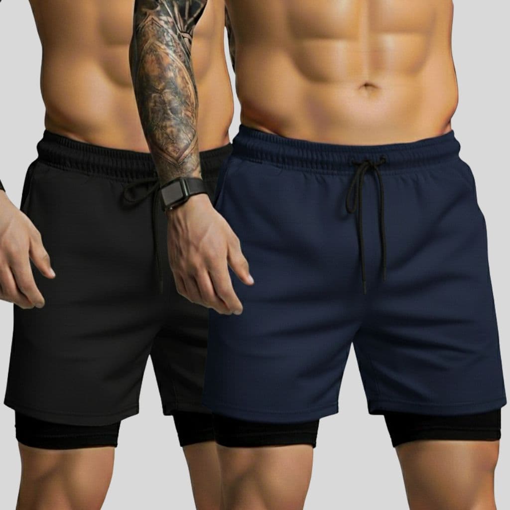 Kit 2 Shorts Masculinos Para Academia Bermudas Forradas com Bolso Interno