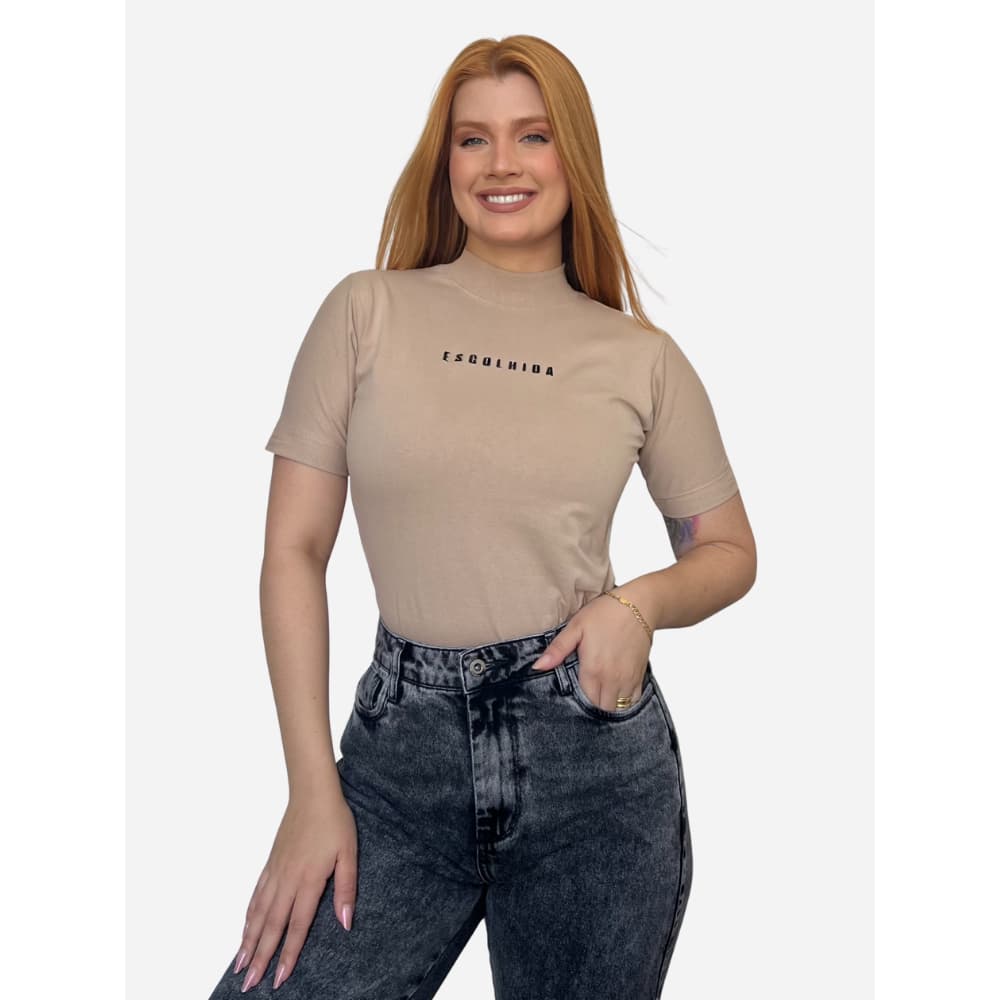 Blusas Feminina T-shirt Gola Alta Moda Blogueira Estilosa Algodão Premium