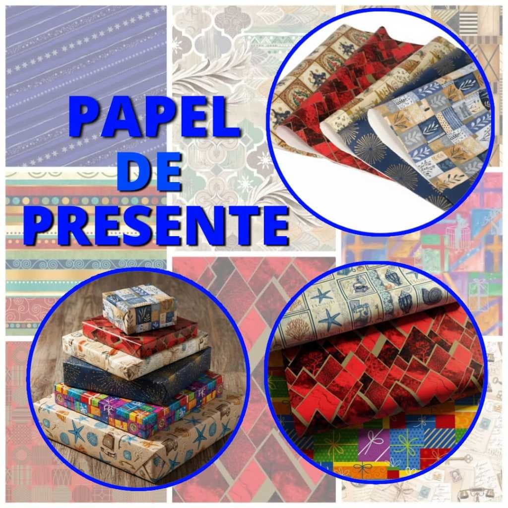 Papel de Presente Masculino Feminino Neutro Estampas Casual 50cm x 60cm Pacote Com 40 Folhas PROMOÇÃO!!!