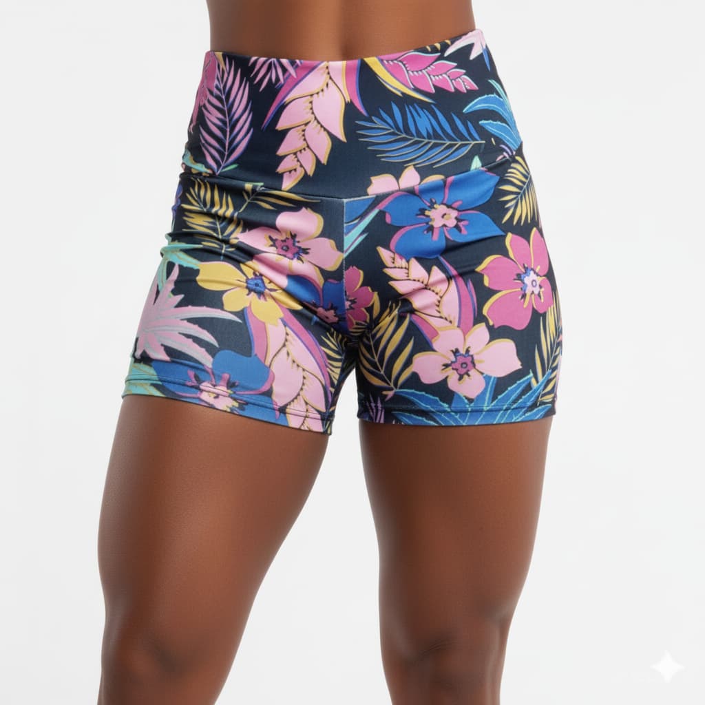 Short Fitness Estampado Cós Alto | Zero Transparência Academia | Short Curto Treino Feminino | Roupa de Ginástica