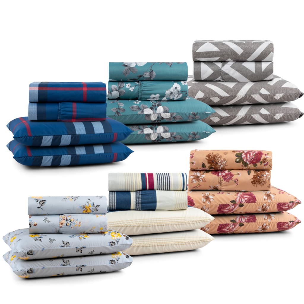 Kit 2 Jogo de Cama Lençol e Fronha 3 Peças Queen Size 400 Fios Estampado Aveludado Macio com Elástico