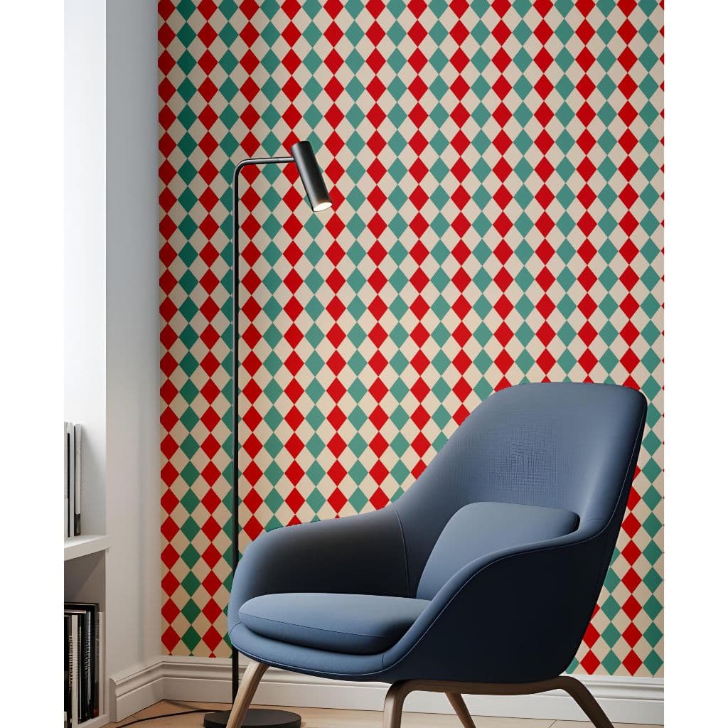 Papel de Parede Adesivo Xadrez Vermelho e Verde 0,50x1m