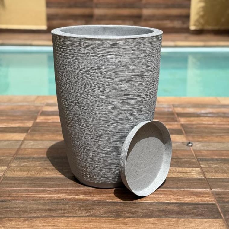 Vaso Para decoração e plantas Luxo de polietileno Redondo texturizado Barcelona N2 com prato