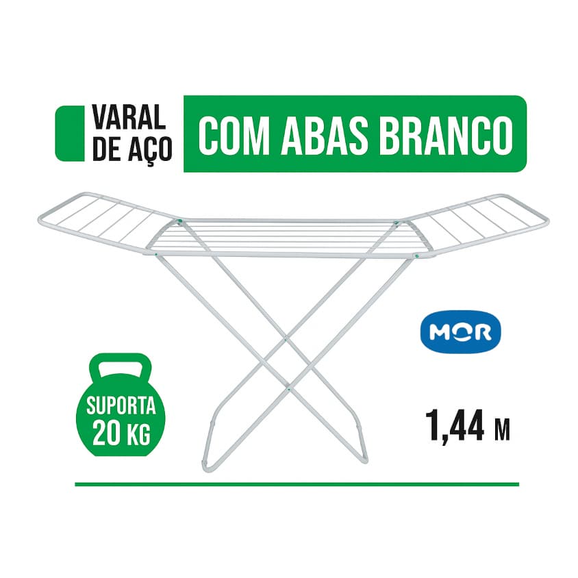Varal de Chão com Abas Branco - MOR -  Suporta até 20KG Ideal para Apartamentos, Casas, Varandas.
