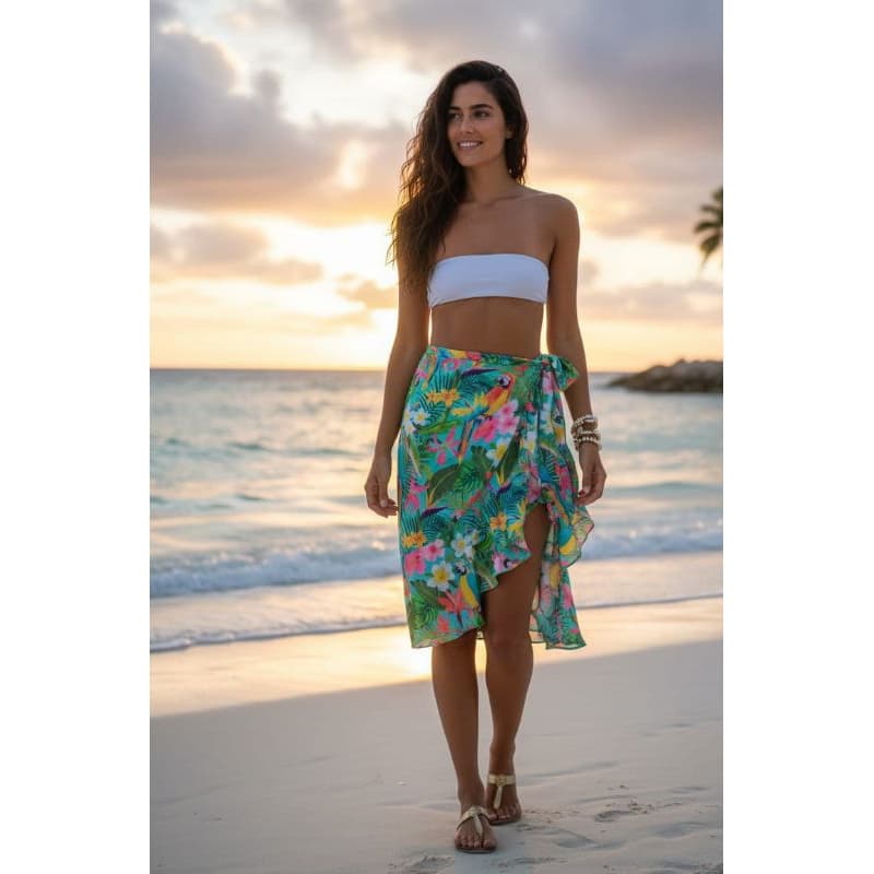 Saída de praia pareô tendência Verão das blogueiras Saia pareô Envelope Feminina Estampada Tropical Praia Verão