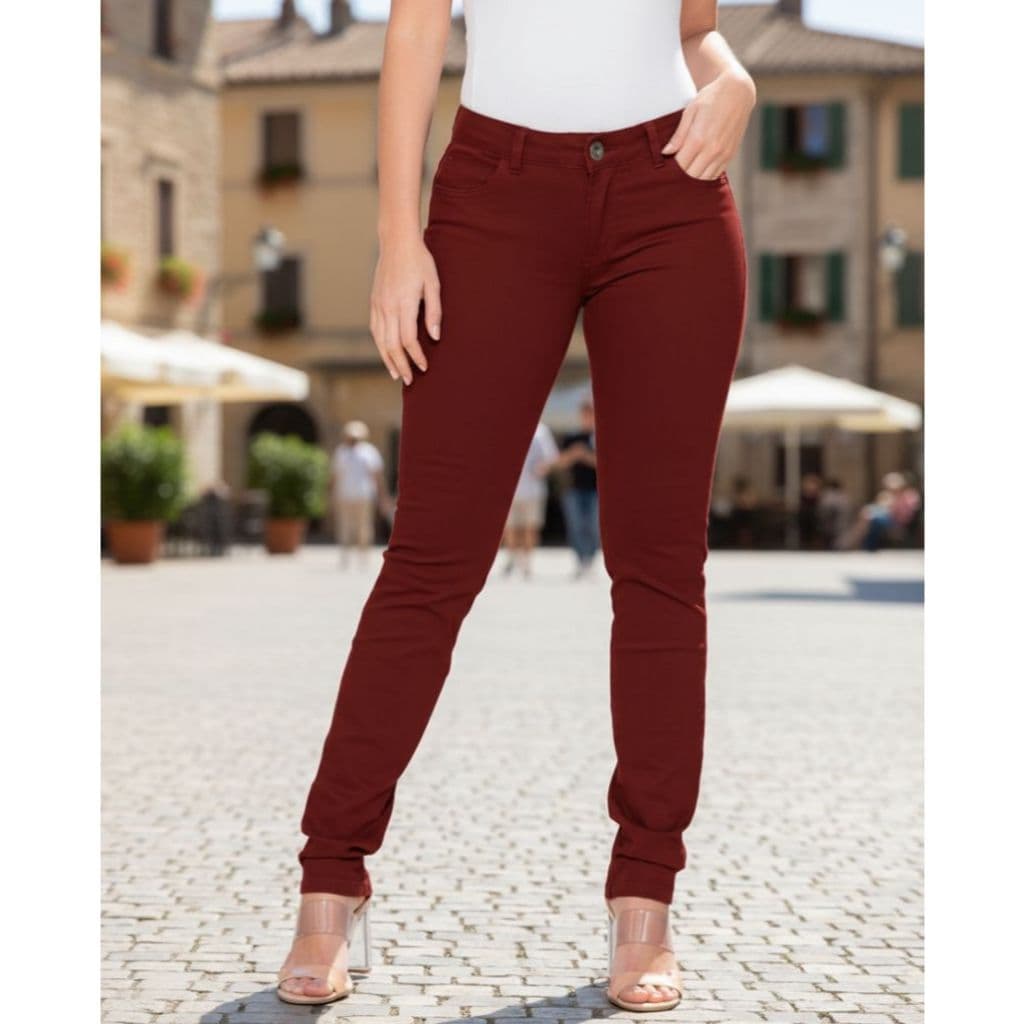 Calça feminina Juvenil Bordo - Tamanho 16 moda jovem
