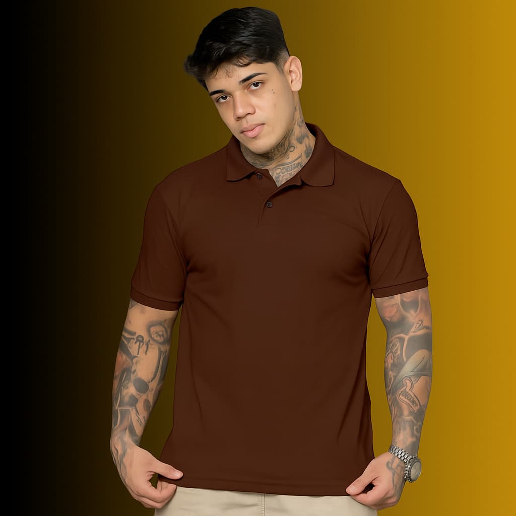 Camisa Polo lisa Básica Masculina Manga Curta Algodão