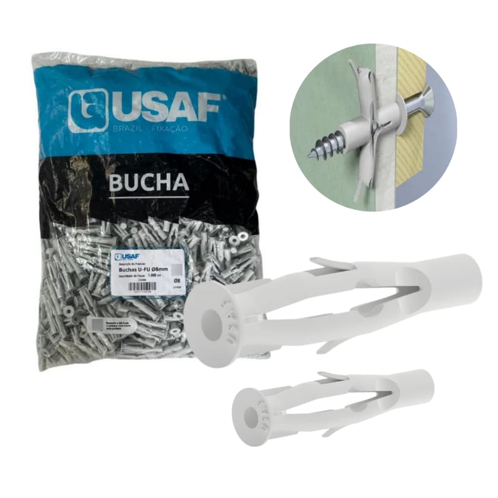 Bucha U-FU 8mm Oca Alvenaria Tijolo Furado Branca USAF