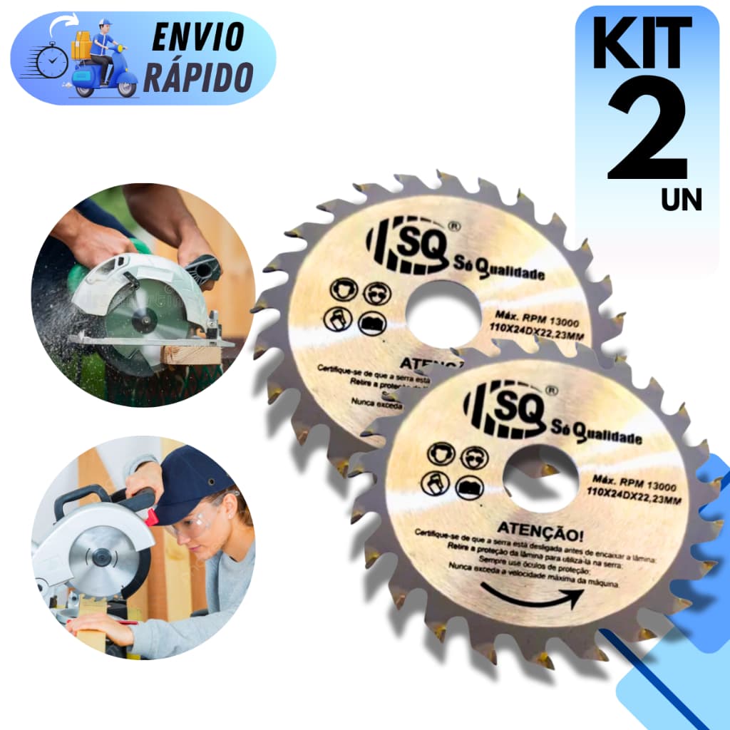 2 DISCO DE CORTE PARA MARCENARIA SERRA CIRCULAR MIKITA PARA MADEIRA 24D 110xDx22,23mm RPM 13.000
