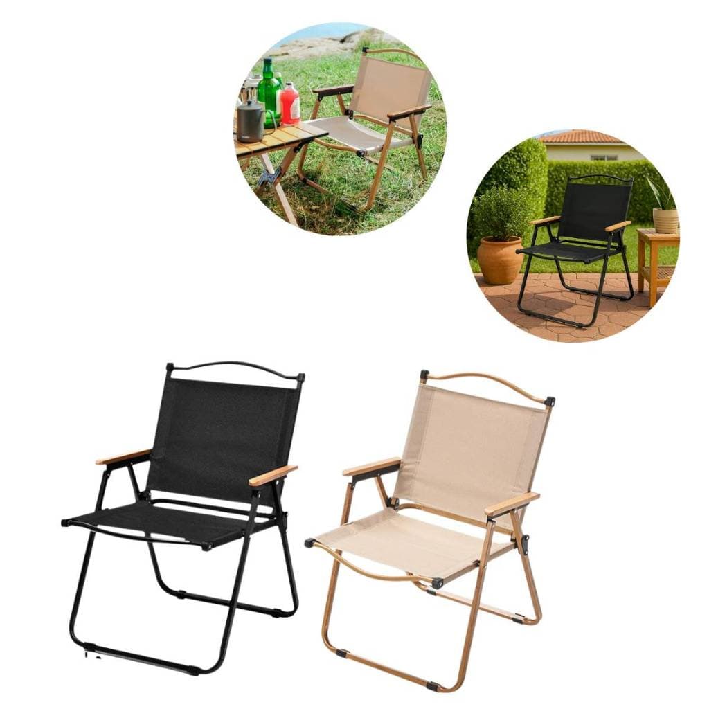 Cadeira Dobrável Camping Braço Madeira Sortida Portátil Praia Pescaria Jardim Viagem Resistente Compacta Confortável