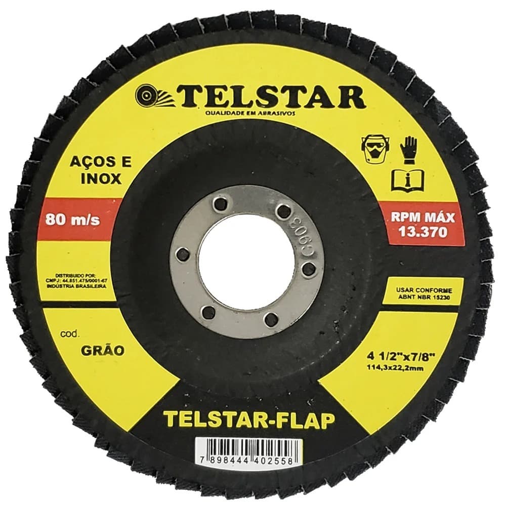 Kit 5/10/15/20 DISCO FLAP GRÃO 80 - 4.1/2X7/8 TELSTAR