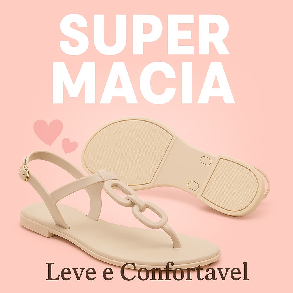 Sandália Feminina Ponto Luxo Rasteira Conforto Leve Corrente Verão 2025