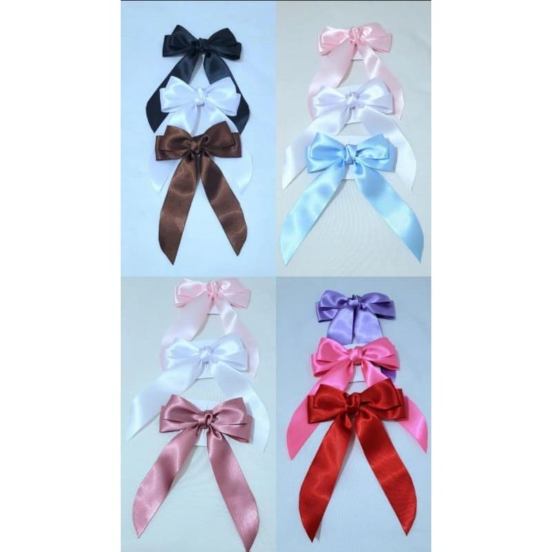 Kit 3 Laços adulto/infantil, com pontas, modelo Coquette, fita de cetim, presilha bico de pato