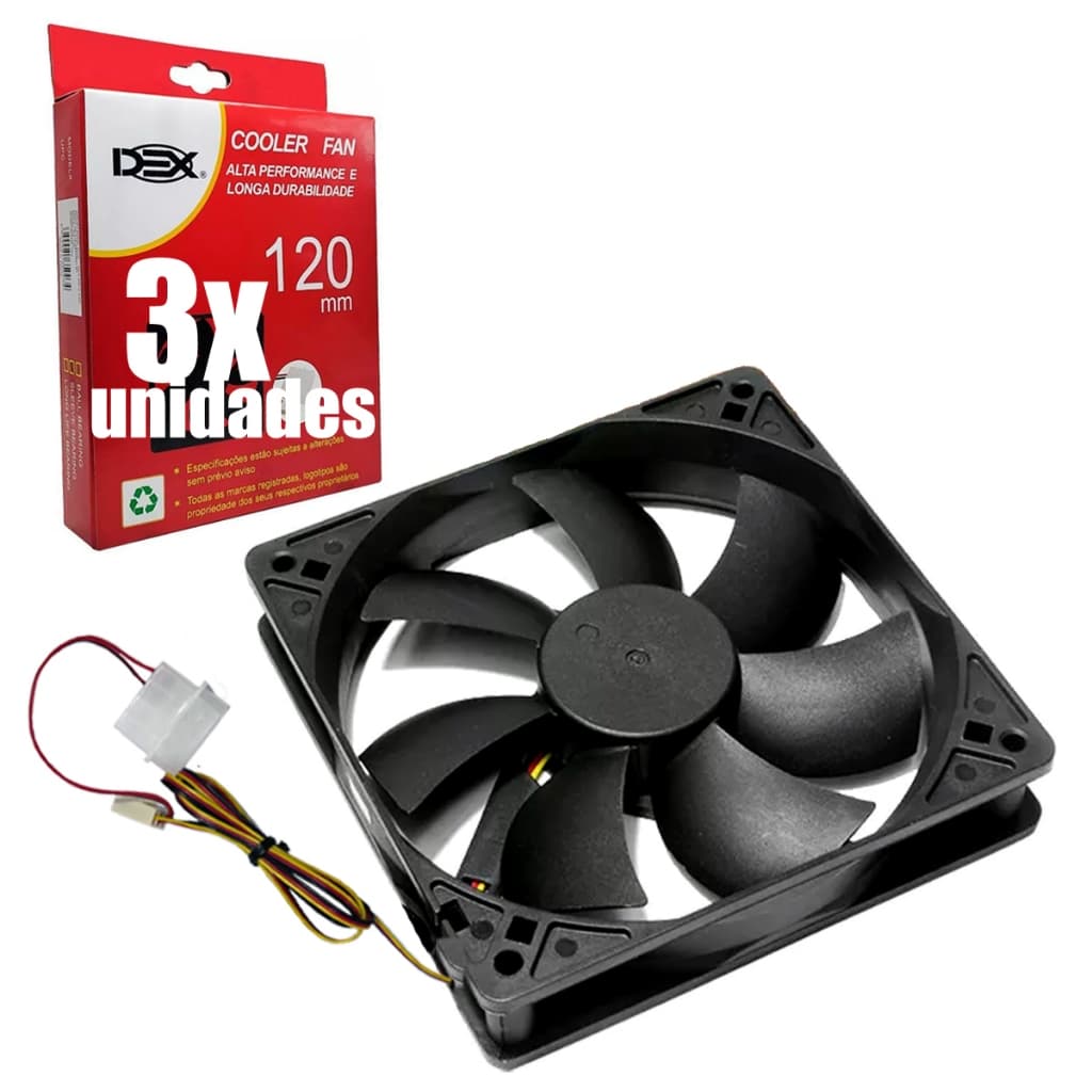Cooler Dex 120mm para Gabinete PC Sem Led DX-12C kit 3 Unid