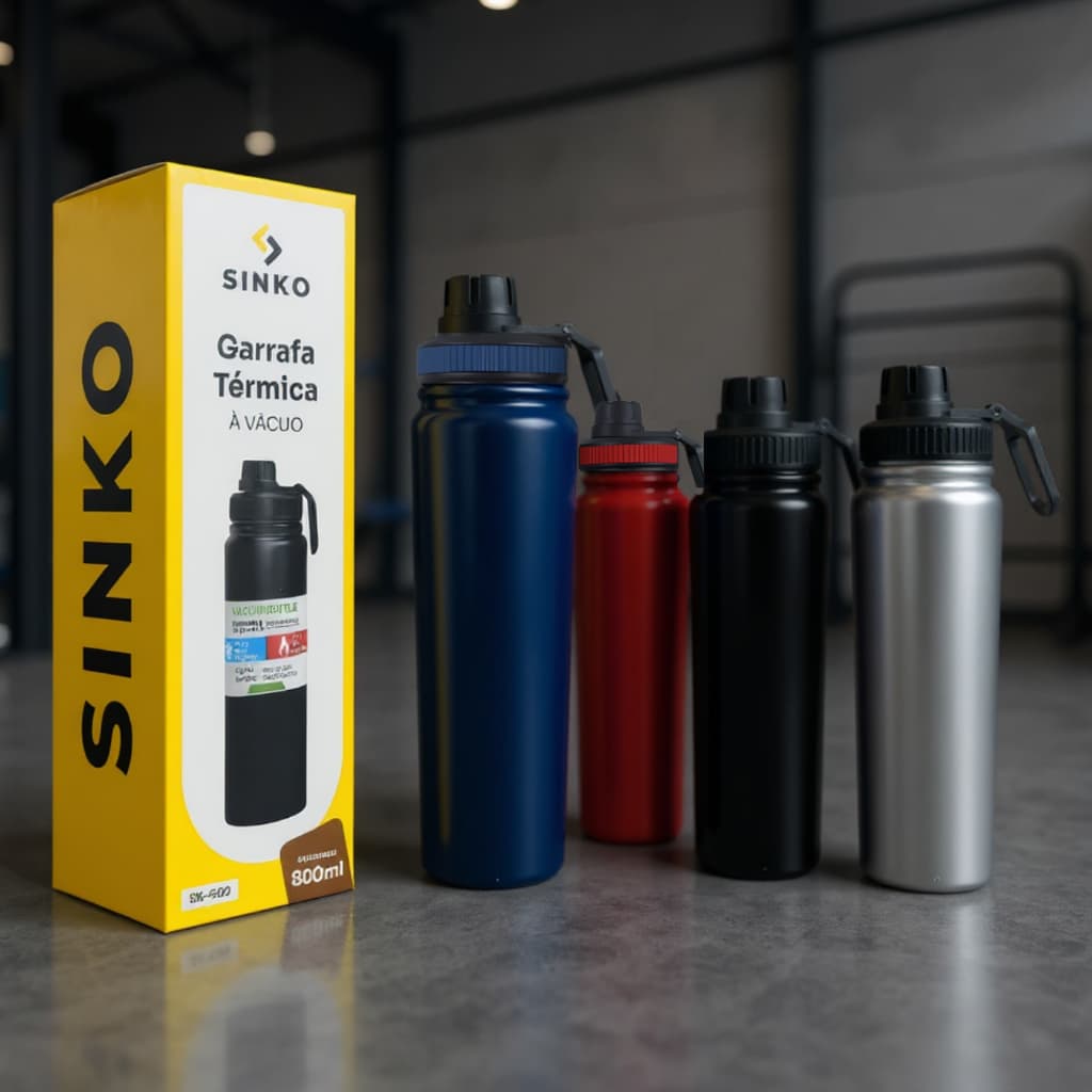 Garrafa Térmica Inox De Água Academia Esporte Com Alça 800ml