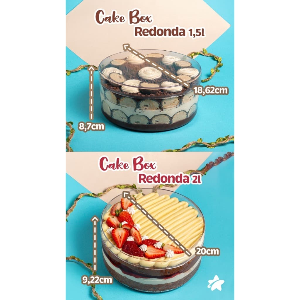 10~12 Cake Box Redonda 1500 ml e 2000 ml com Tampa - Lançamento para Doces e Sobremesas