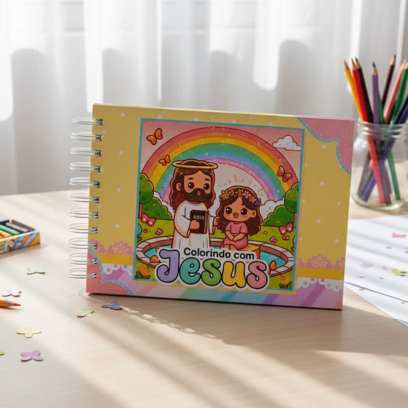 Livro Colorir Infantil Colorindo com Jesus 50 folhas Presente Dia das Crianças Papelaria Brinquedo