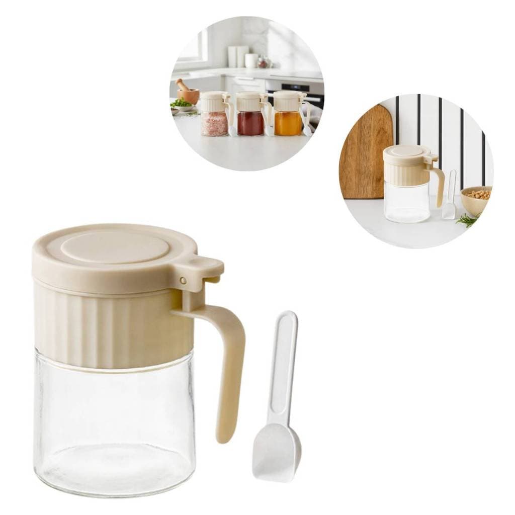 Porta Condimentos Vidro Redondo 280ml Colher Tampa Temperos Açucareiro Cozinha Mesa Organizador Resistente Prático