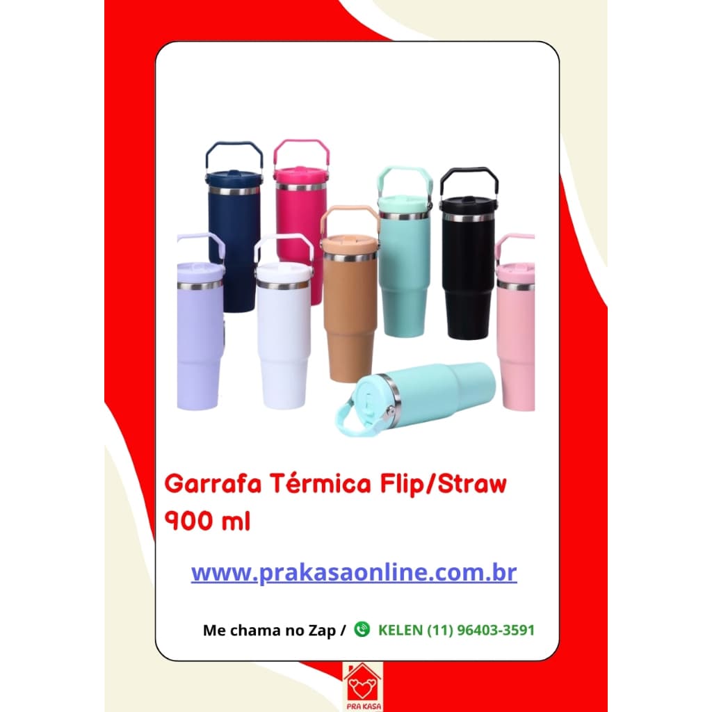Garrafa Térmica com Alça e Canudo 900ml Flip/Straw