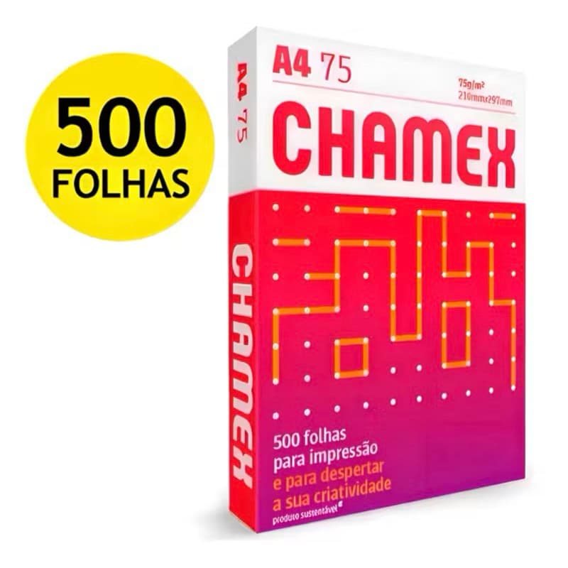 Papel Sulfite Chamex A4 500 Folhas 75g/m² Sulfite Branco Impressão e Cópia Escritório Escolar