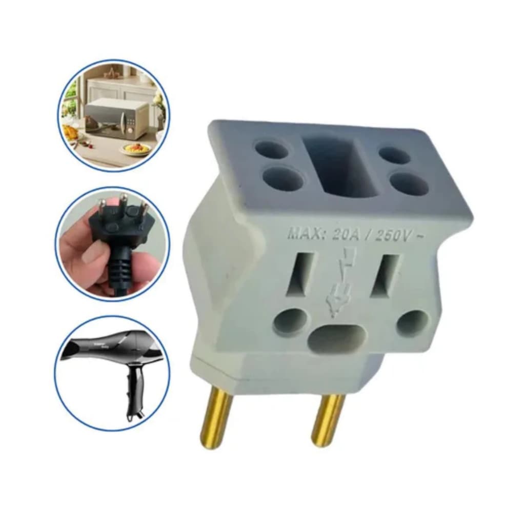Kit 2 Adaptador Universal Pino Grosso 20a Tomada Benjamim