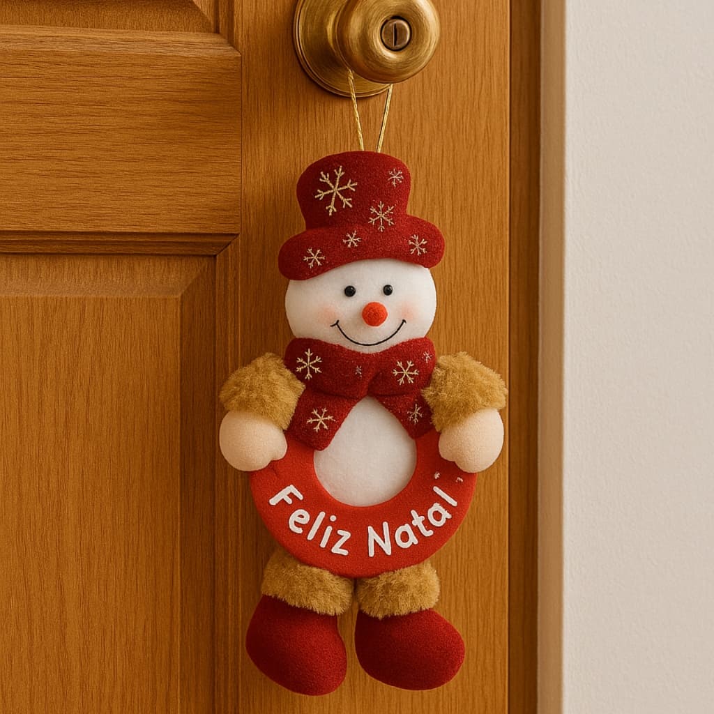 Enfeite Decorativo para Porta de Natal Papai Noel Boneco de Neve Rena Urso Decoração de Maçaneta Natalino