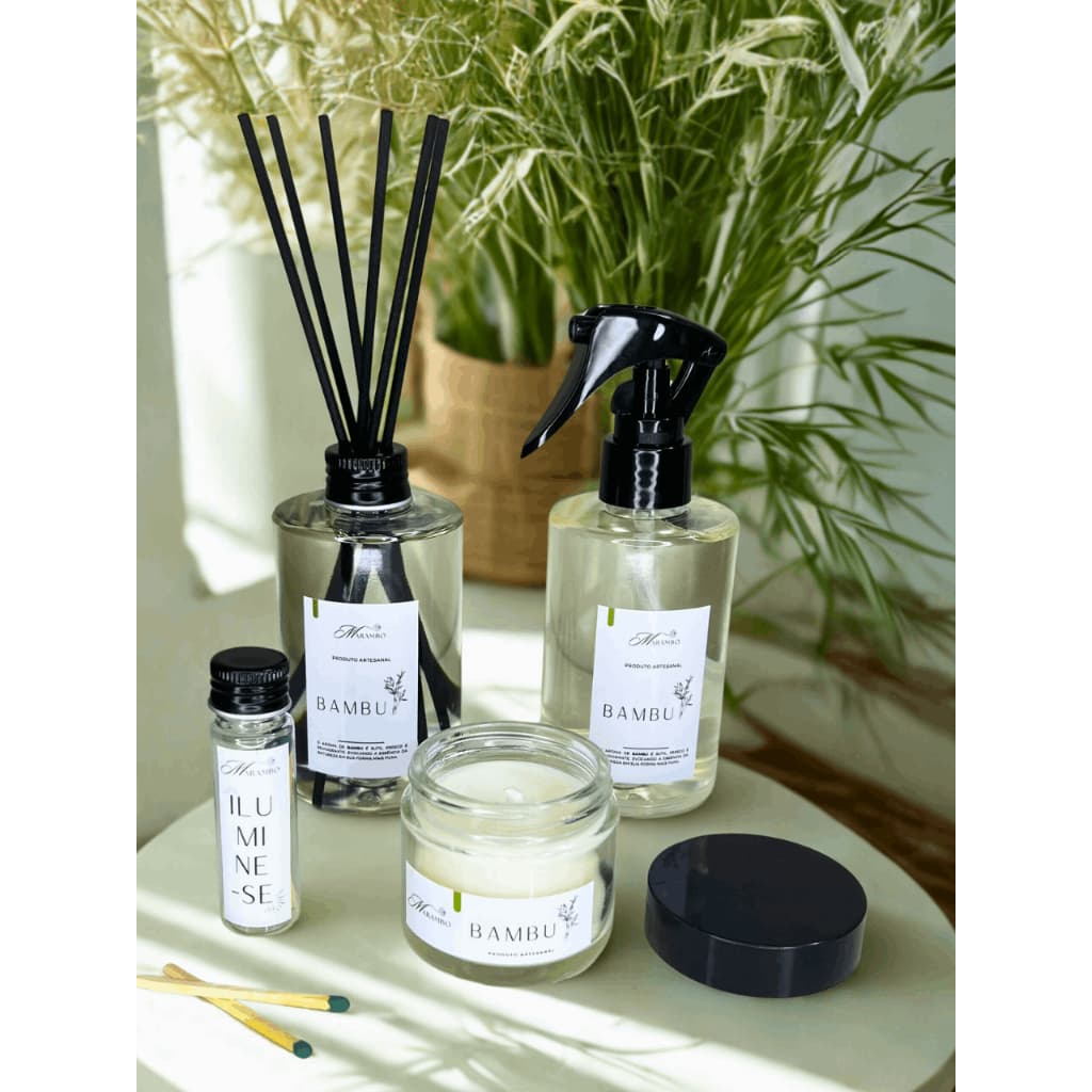 Kit Bambu c/4 Peças Difusor 200ml + Home Spray 200ml + Vela de 50g + Acendedor