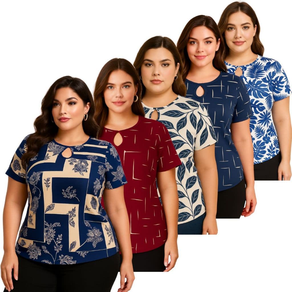 Kit 5 Blusinha Camiseta Blusa Feminina Moda Plus Size Curve Verão Evangélica G1 G2 G3