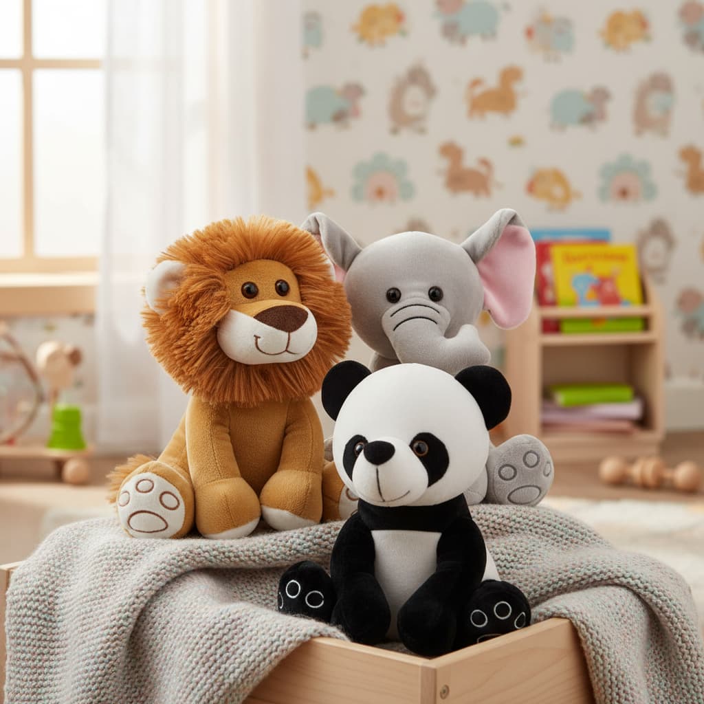 Kit Pelúcias Buba Meu Leãozinho Meu Elefantinho e Pandinha