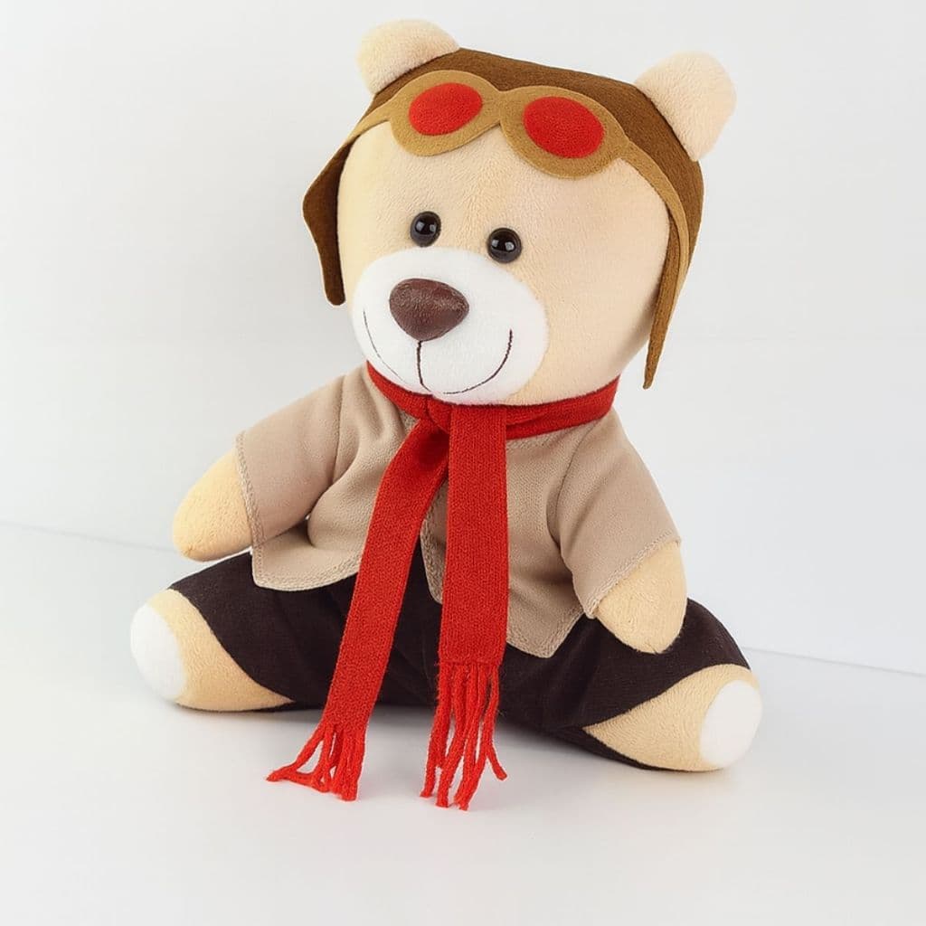 Urso Aviador Vermelho Pelúcia Infantil Para Nicho E Decorações