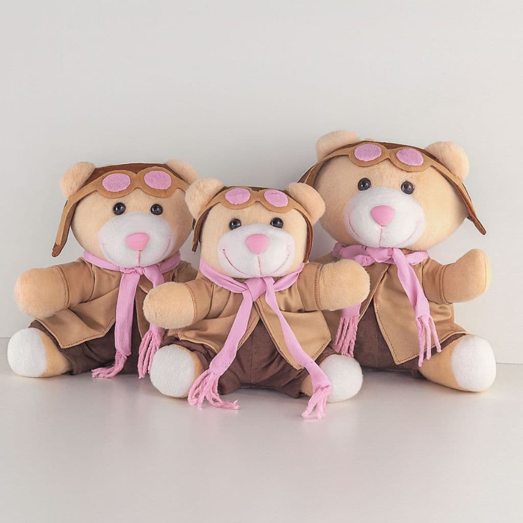 Trio De Urso Aviador Rosa Urso Infantil Para Nicho Decorações E presentes