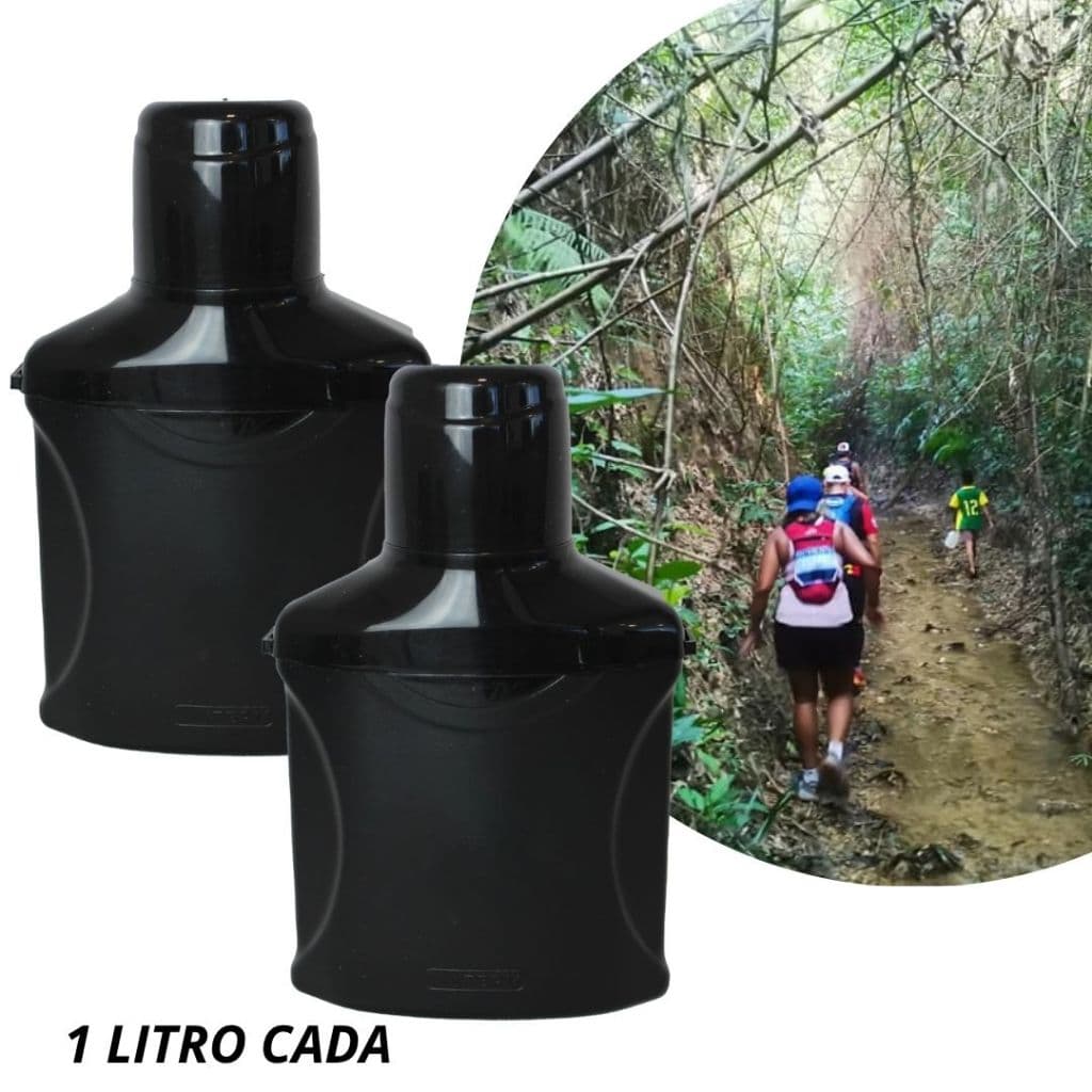Cantil Térmico 1 Litro kit 2 unidades preto   | Ideal para Viagens, Academia, Trilhas e Camping