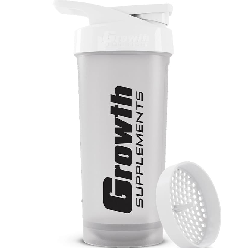 Coqueteleira Transparente Garrafa Shaker Fitness Com Rede Misturadora Alça Medidor Growth 600ml