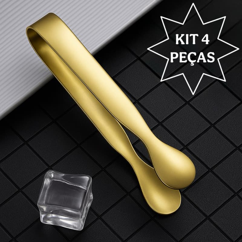 Pegador de Gelo Inox Dourado SUS 304 – Pinça Multifuncional para Bar, Cozinha, Drinks, Frios, Petiscos e Churrasco