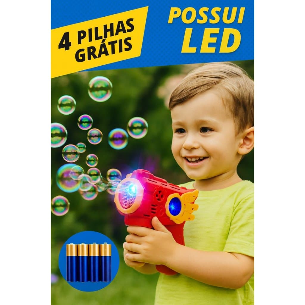 Lança Bolha Automático com Led - Acompanha Pilha - Brinquedo Infantil