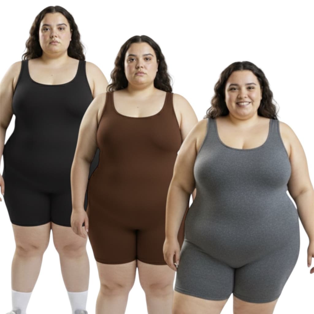 Kit 3 Macaquinhos Plus Size Feminino Suplex Academia Atividade Física Confortável Casual Versatil