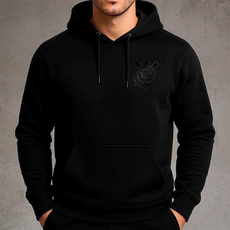 Moletom Do Time Gavião Campeão Masculino Escudo Preto Blusa De Frio All Black Agasalho Canguru Capuz Material Premium