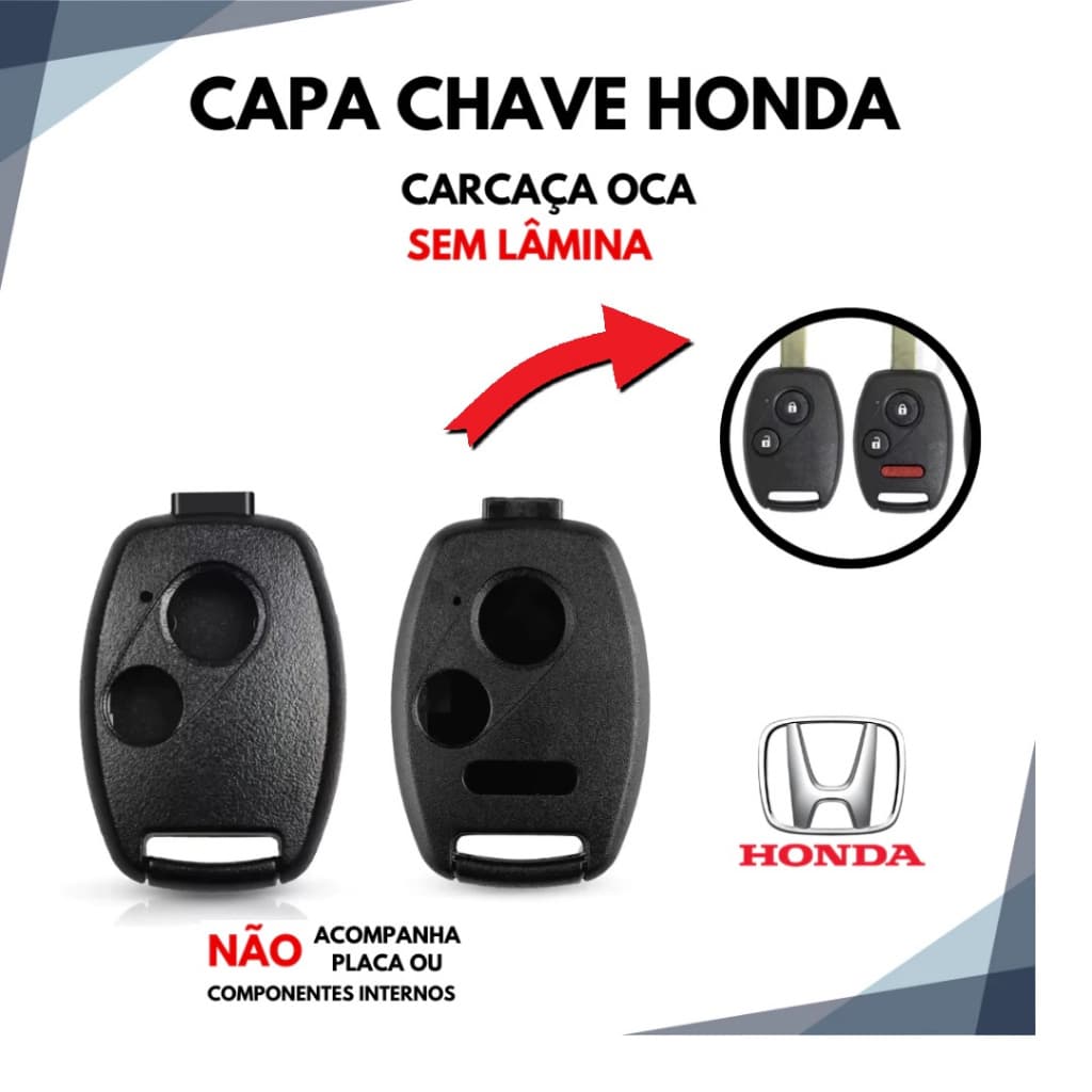 Capa Chave Honda, Carcaça Chave Honda, Civic, City, Fit