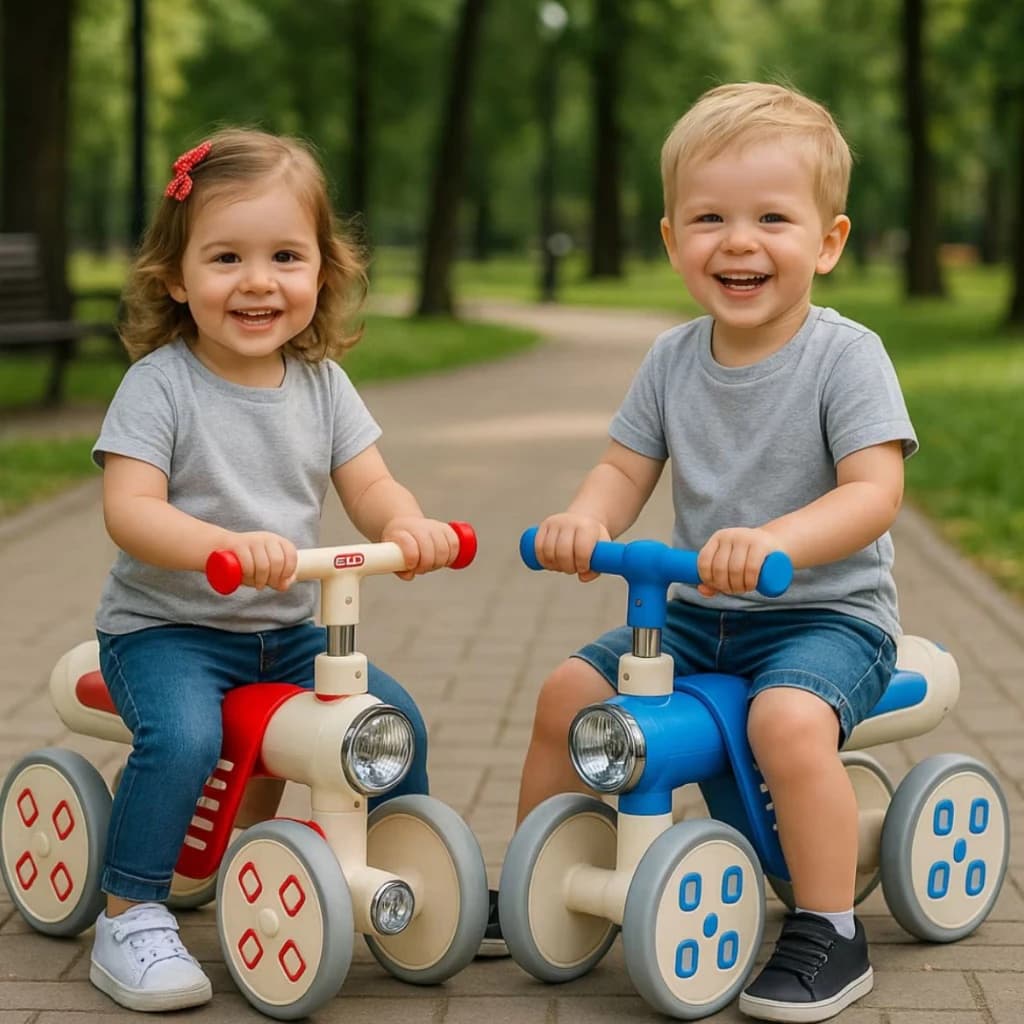 Mini Bike Infantil Equilíbrio 4 Rodas Vermelha Azul Aprendizado Segurança Estabilidade Diversão