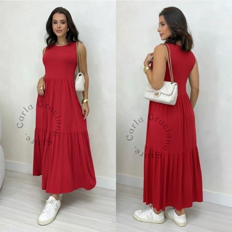 Vestido Longo Feminino Saia 3 Marias Regata Viscolycra Casual Elegante Para Dia a Dia 502
