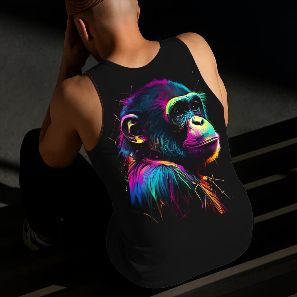 Camiseta Regata Masculina Estampada Macaco 100% Algodão Estilo Conforto Diário Do Tamanho P ao GG