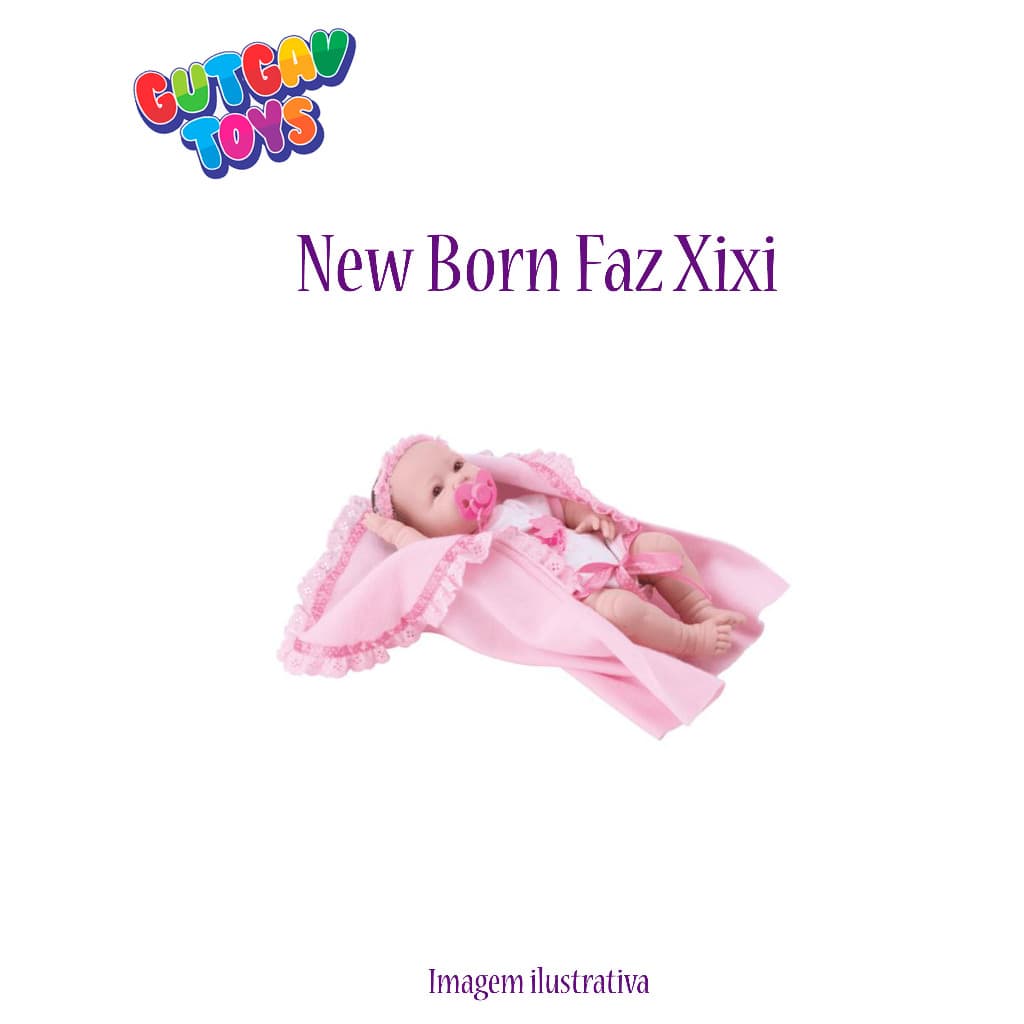Boneca New Born Faz Xixi Divertoys com Mamadeira ,Fralda ,Tiara,Mantinha na cor rosinha delicada