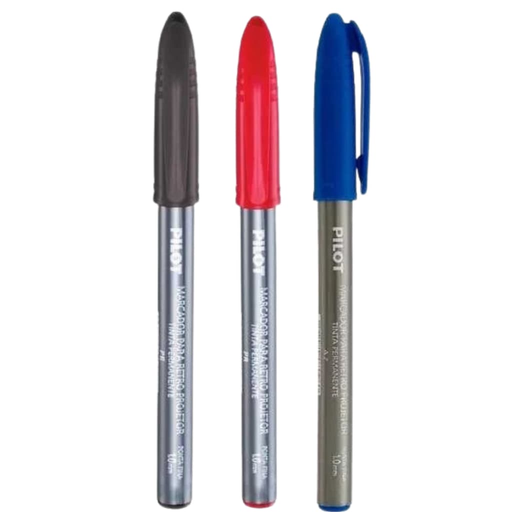 Kit 3 Canetas Pilot Marcador Retroprojetor Ponta Fina 1.0