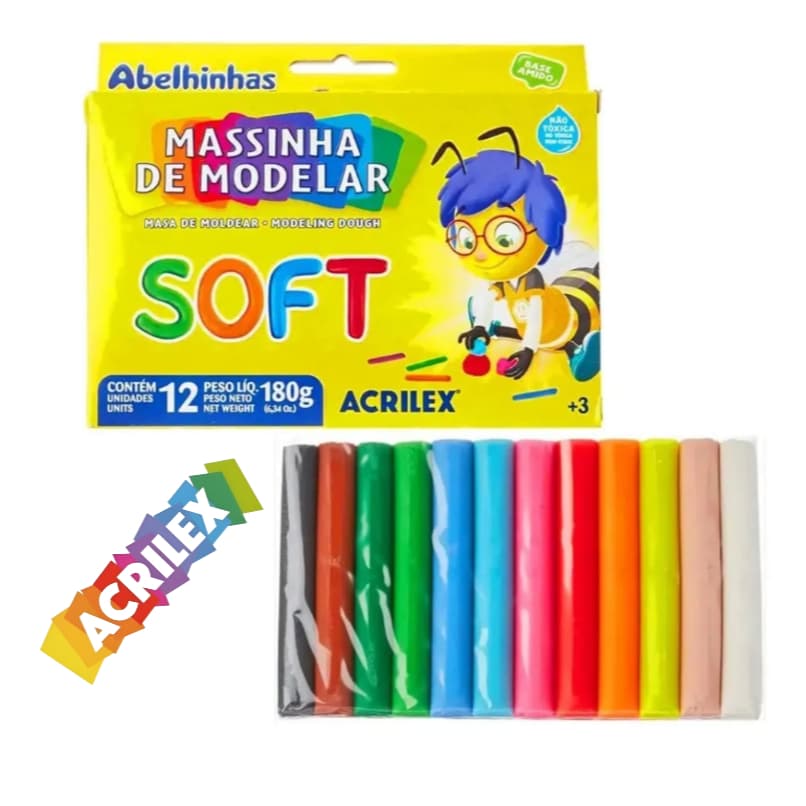 Massinha De Modelar Acrilex 6 Ou12 Cores Massa De Modelar Escolar