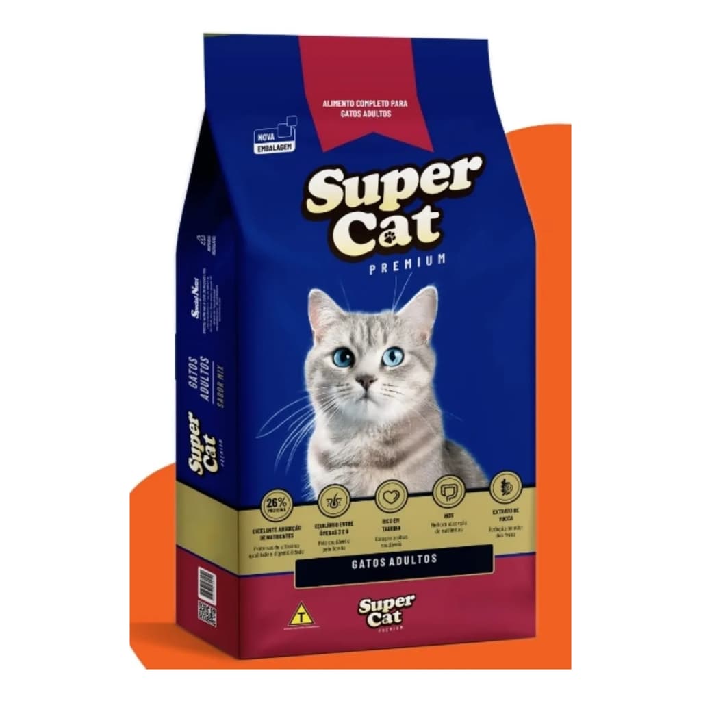 RAÇÃO Para Gatos Super Cat – 7kg Sabor Carne e Peixe Contém Taurina e Prebióticos