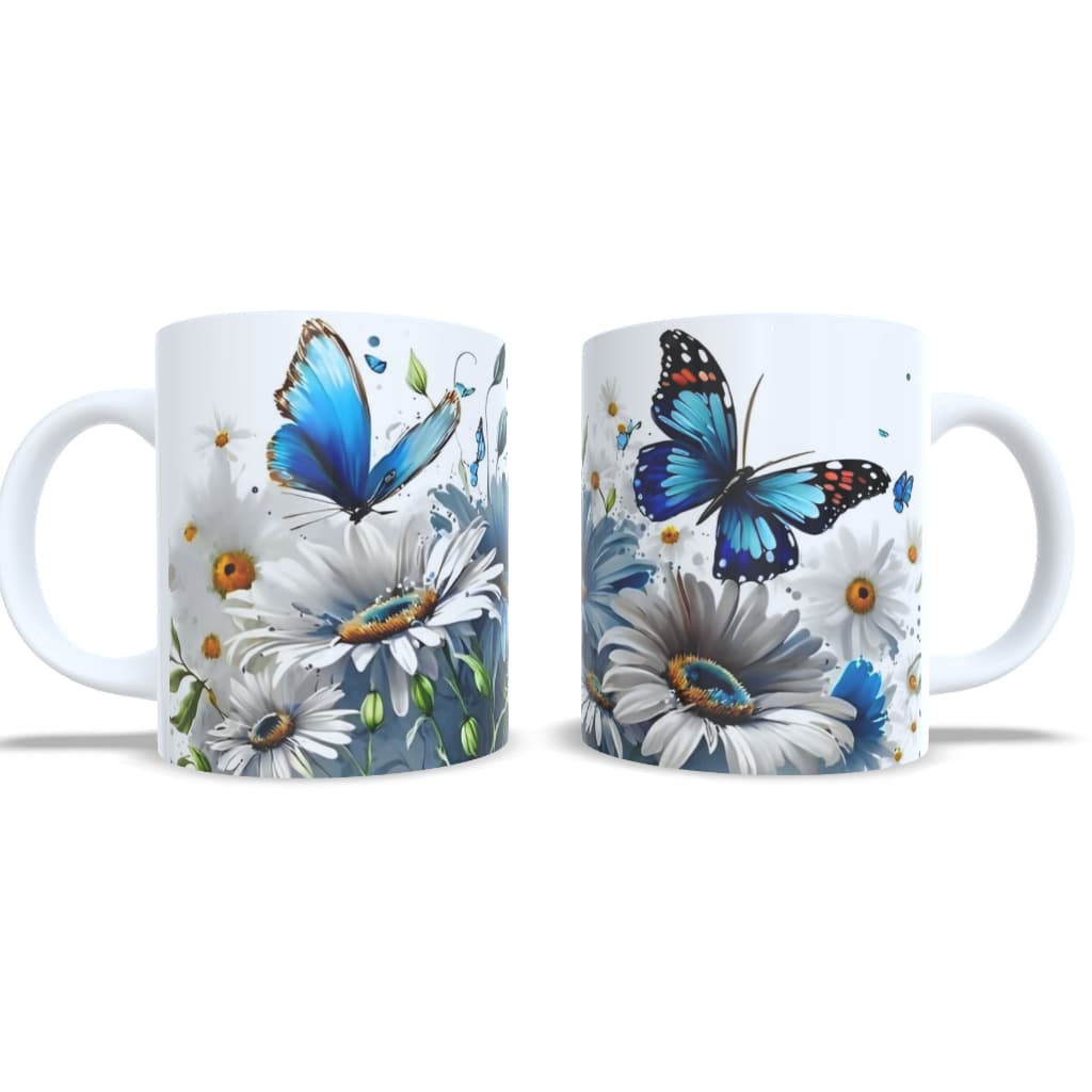 Caneca Borboletas Rosas e Azuis 325 ml Porcelana