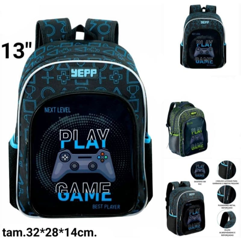 Mochila Escolar Menino Creche Gamer infantil 13" Tamanho M 6375