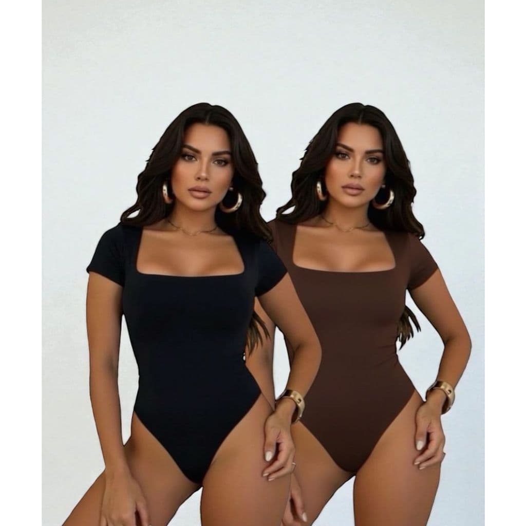 Kit 3 Body Feminino Decote Quadrado Manga Curta Tecido Suplex Moda Verão Tendência