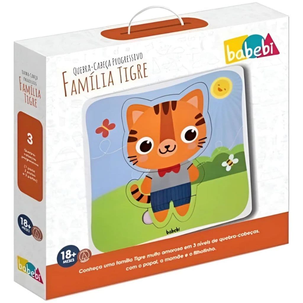 Quebra Cabeça Progressivo Família Tigre Mdf Educativo Babebi brinquedo pedagógico infantil