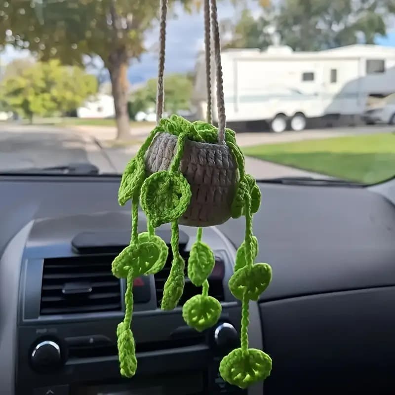 Pendente cheirinho, folhas e flores de crochê para Pendurar no Carro, Decoração  Espelho Retrovisor